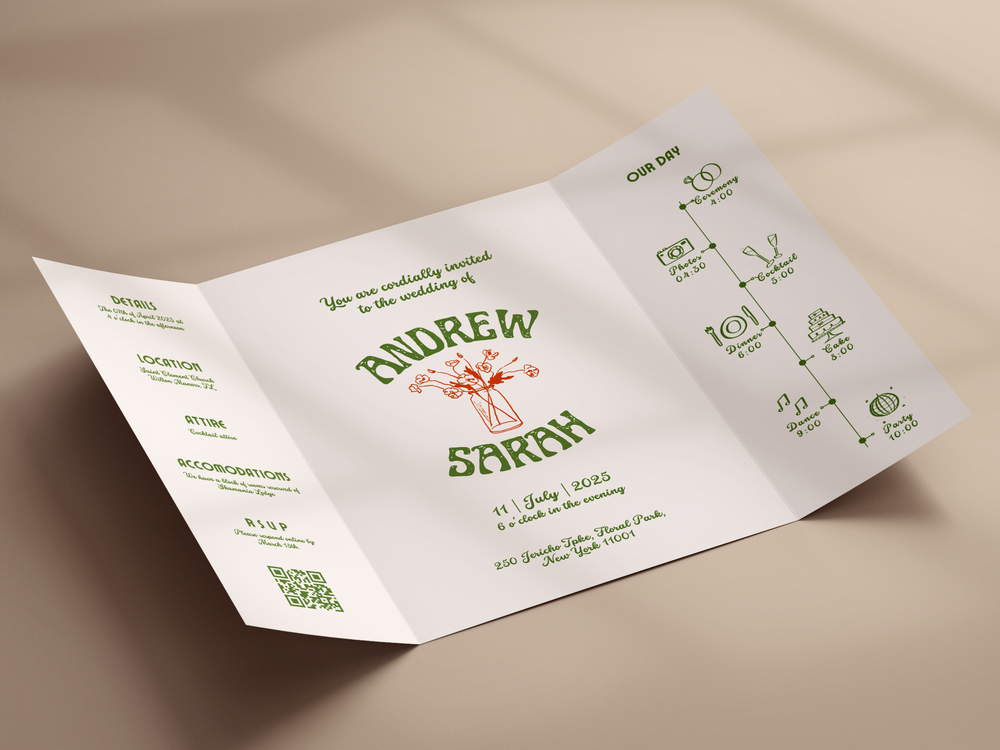 Instant Download - Canva Template Retro Gatefold Wedding Invitation
