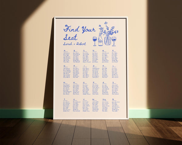 BeyzaLab Alphabetical Vintage Wedding Seating Chart Sign