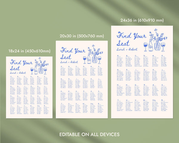 BeyzaLab Alphabetical Vintage Wedding Seating Chart Sign