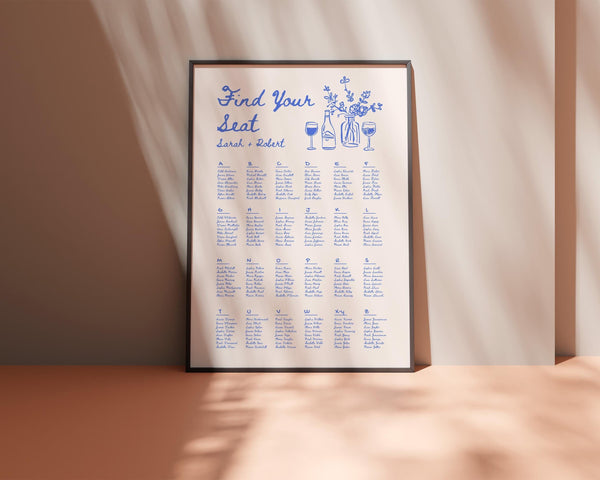 BeyzaLab Alphabetical Vintage Wedding Seating Chart Sign