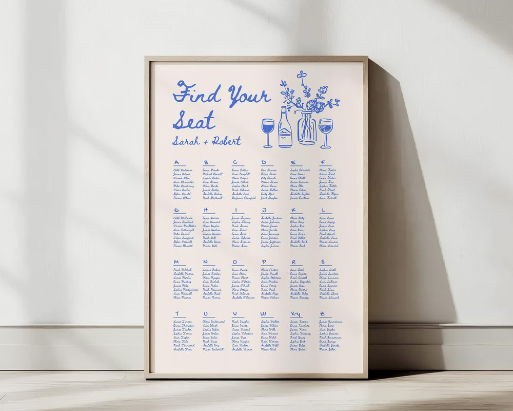 BeyzaLab Alphabetical Vintage Wedding Seating Chart Sign