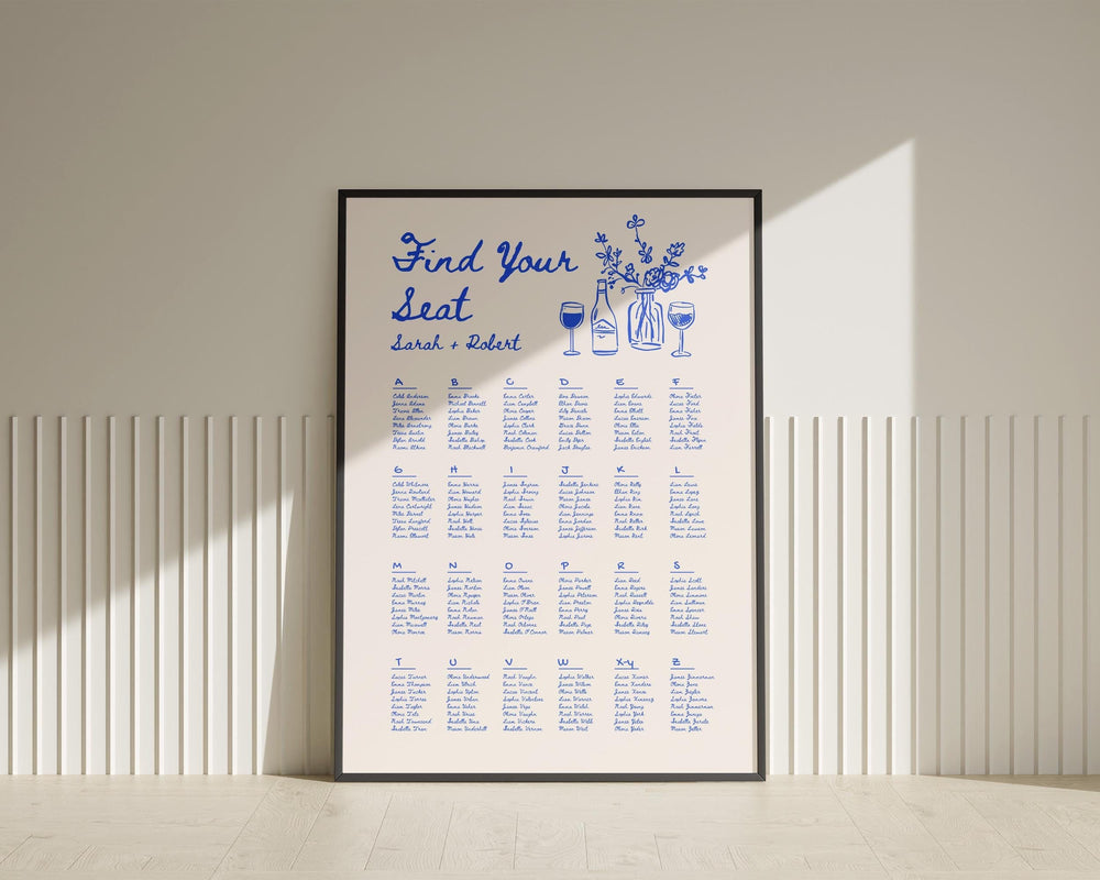 BeyzaLab Alphabetical Vintage Wedding Seating Chart Sign