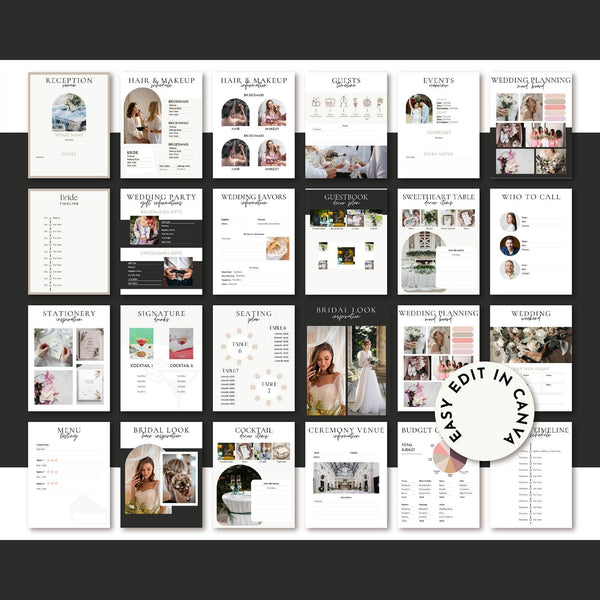 Goodnotes & Canva Template Black Wedding Planner Bundle with Photo