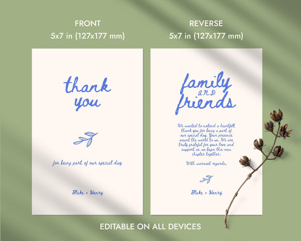 BeyzaLab Blue Hand Drawn Wedding Thank You Cards