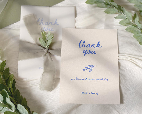 BeyzaLab Blue Hand Drawn Wedding Thank You Cards