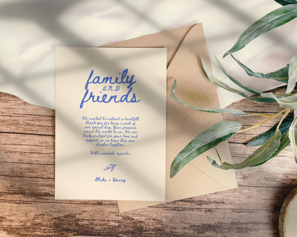 BeyzaLab Blue Hand Drawn Wedding Thank You Cards