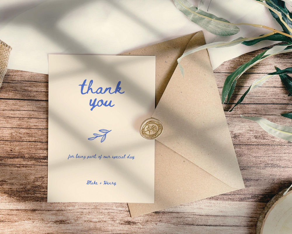 BeyzaLab Blue Hand Drawn Wedding Thank You Cards