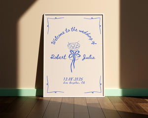 BeyzaLab Blue Hand Drawn Wedding Welcome Sign