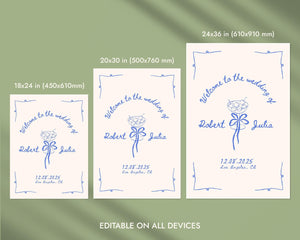 BeyzaLab Blue Hand Drawn Wedding Welcome Sign