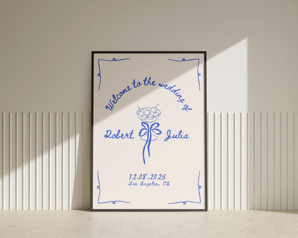 BeyzaLab Blue Hand Drawn Wedding Welcome Sign
