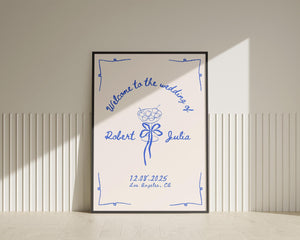 BeyzaLab Blue Hand Drawn Wedding Welcome Sign