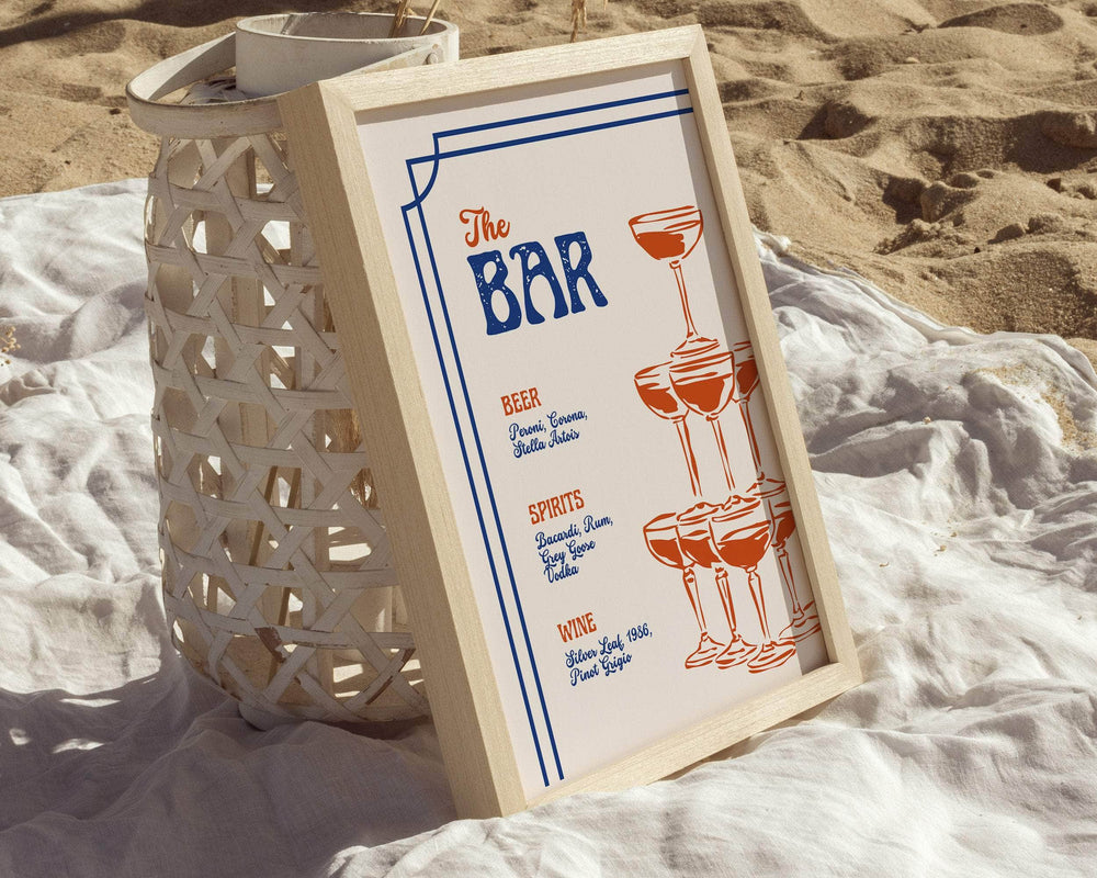 Instant Download - Canva Template Blue Retro Wedding Bar Menu Sign