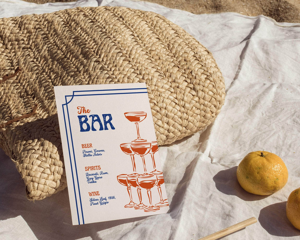 Instant Download - Canva Template Blue Retro Wedding Bar Menu Sign