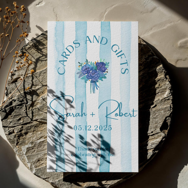 BeyzaLab Blue Striped Cards and Gifts Sign