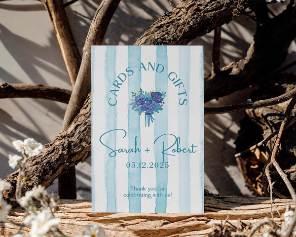 BeyzaLab Blue Striped Cards and Gifts Sign