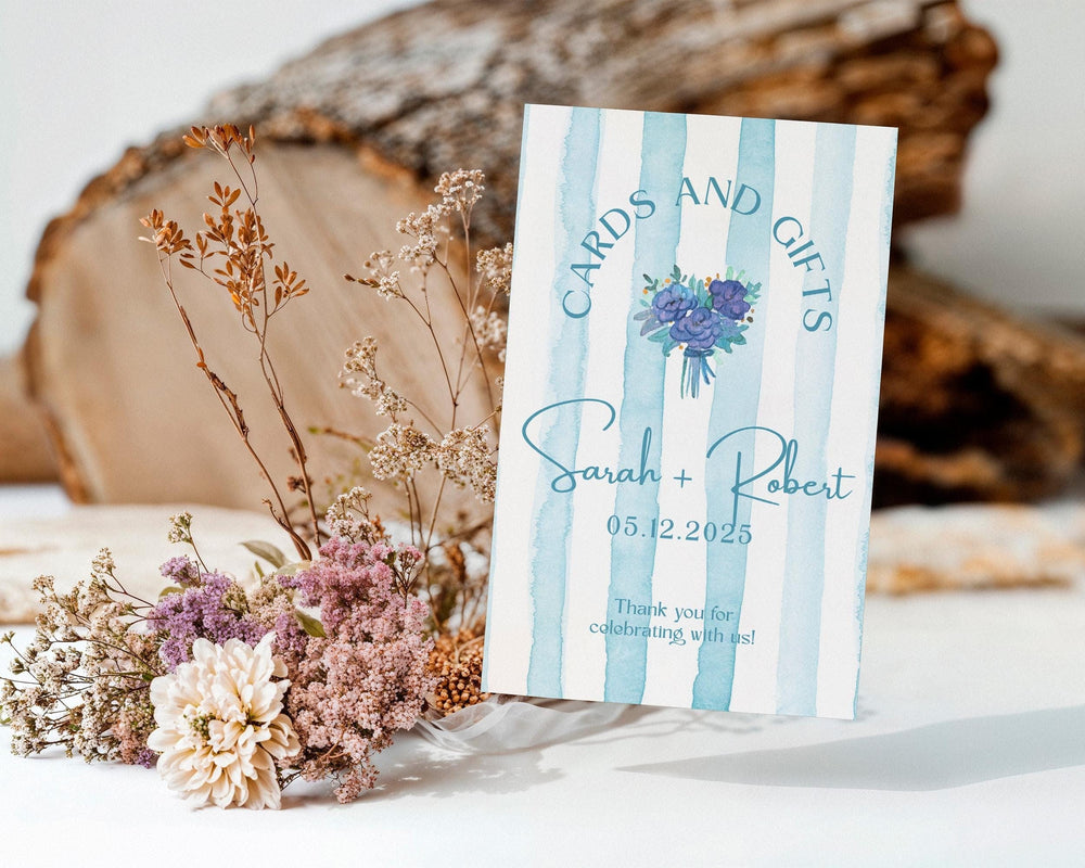 BeyzaLab Blue Striped Cards and Gifts Sign