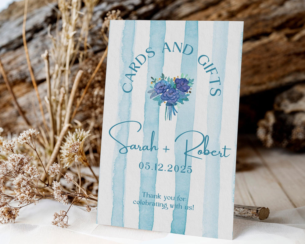 BeyzaLab Blue Striped Cards and Gifts Sign