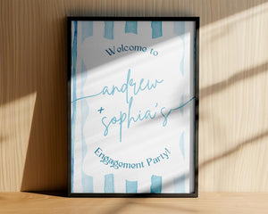 BeyzaLab Blue Striped Engagement Party Sign