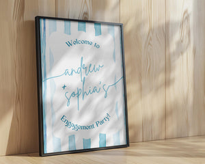 BeyzaLab Blue Striped Engagement Party Sign