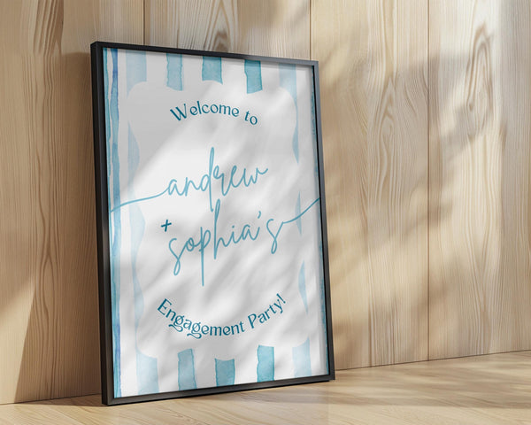 BeyzaLab Blue Striped Engagement Party Sign