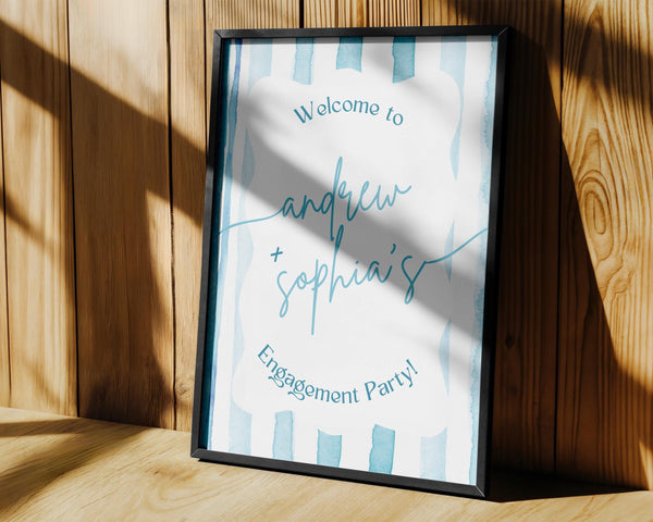BeyzaLab Blue Striped Engagement Party Sign