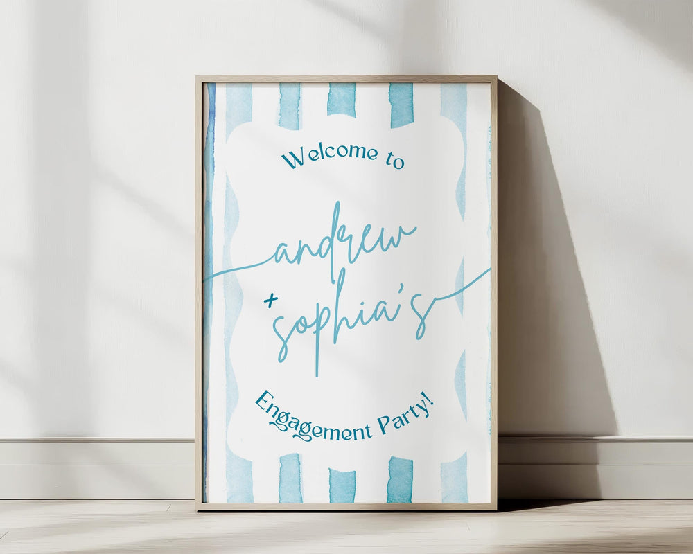 BeyzaLab Blue Striped Engagement Party Sign