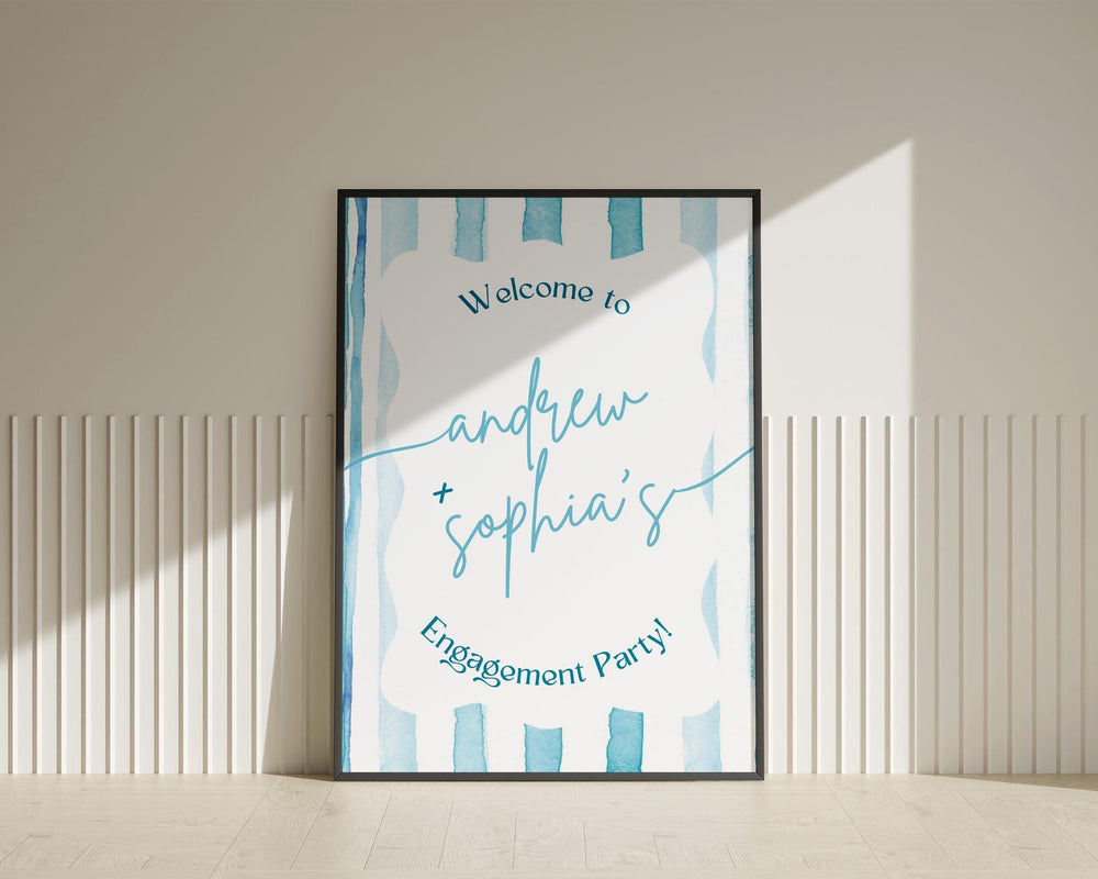 BeyzaLab Blue Striped Engagement Party Sign