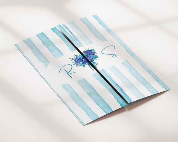 BeyzaLab Blue Striped Gatefold Wedding Invitation