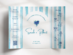 BeyzaLab Blue Striped Gatefold Wedding Invitation