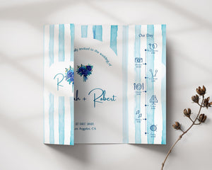 BeyzaLab Blue Striped Gatefold Wedding Invitation