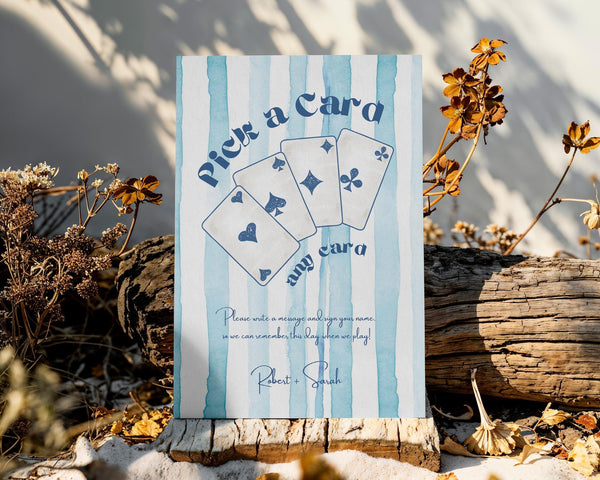 BeyzaLab Blue Striped Pick a Card Sign Template