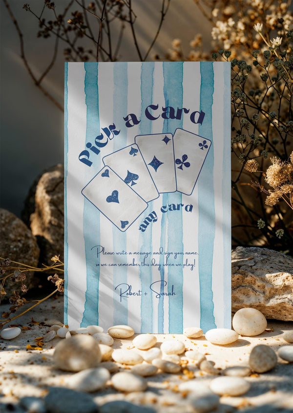 BeyzaLab Blue Striped Pick a Card Sign Template