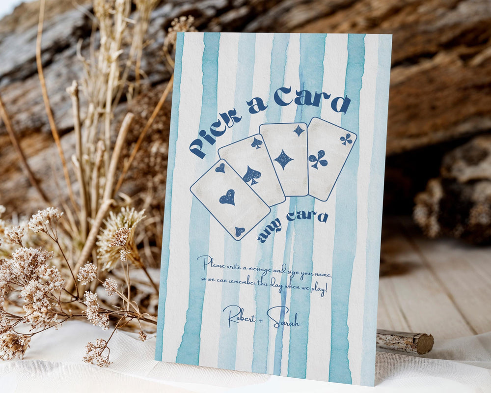 BeyzaLab Blue Striped Pick a Card Sign Template