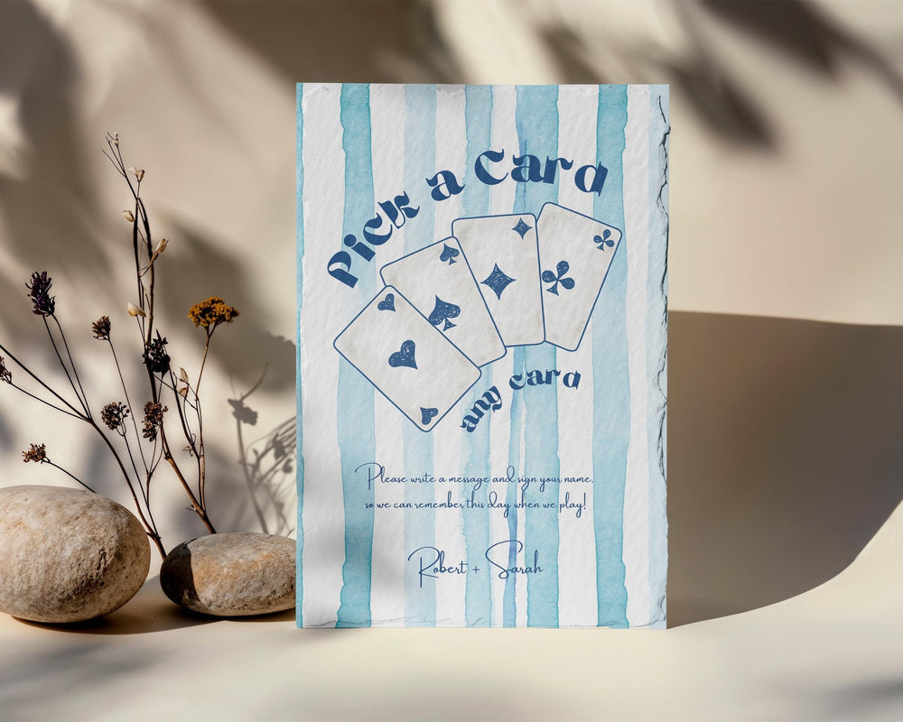 BeyzaLab Blue Striped Pick a Card Sign Template