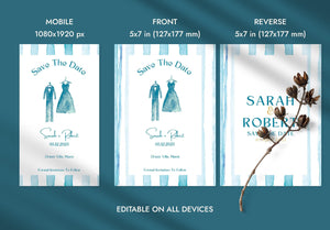 BeyzaLab Blue Striped Save The Date Invite