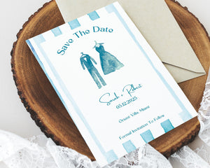 BeyzaLab Blue Striped Save The Date Invite