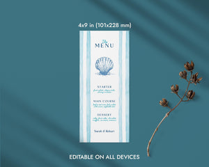 BeyzaLab Blue Striped Wedding Menu Cards Template