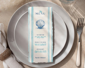 BeyzaLab Blue Striped Wedding Menu Cards Template