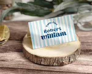 BeyzaLab Blue Striped Wedding Place Cards