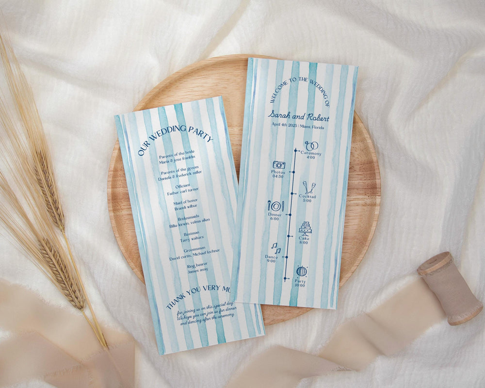 BeyzaLab Blue Striped Wedding Program