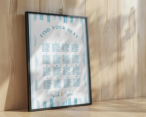 BeyzaLab Blue Striped Wedding Seating Chart Sign