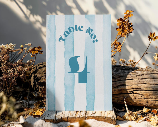 BeyzaLab Blue Striped Wedding Table Numbers