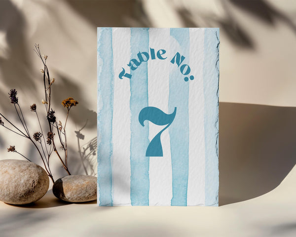 BeyzaLab Blue Striped Wedding Table Numbers