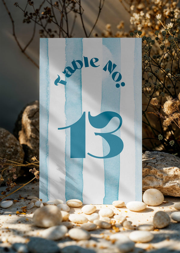 BeyzaLab Blue Striped Wedding Table Numbers