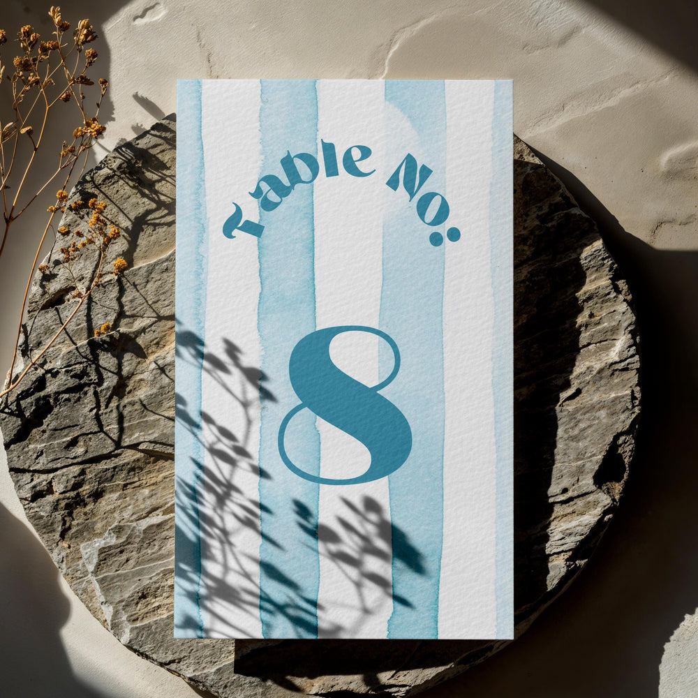 BeyzaLab Blue Striped Wedding Table Numbers