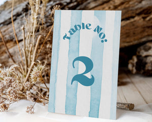 BeyzaLab Blue Striped Wedding Table Numbers