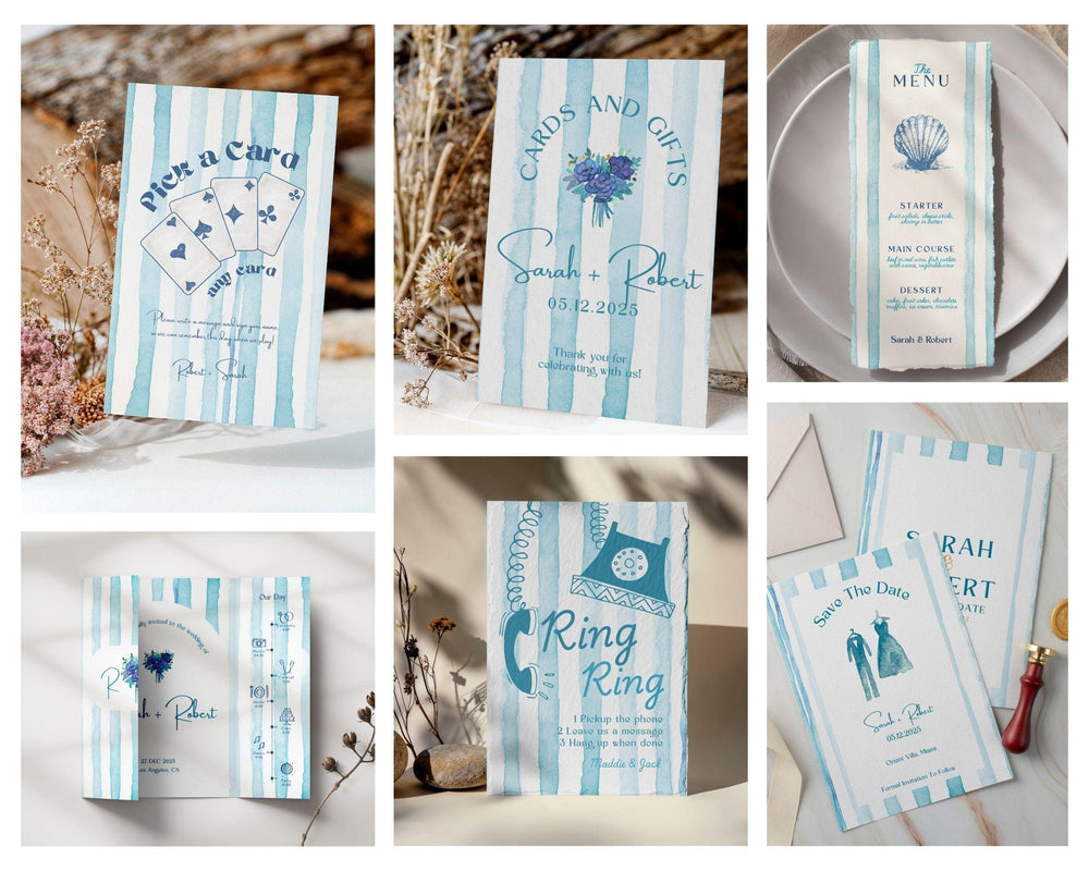 BeyzaLab Blue Striped Wedding Template Bundle