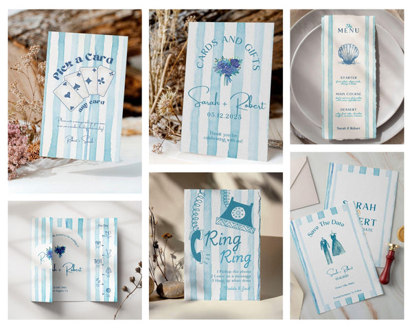 BeyzaLab Blue Striped Wedding Template Bundle