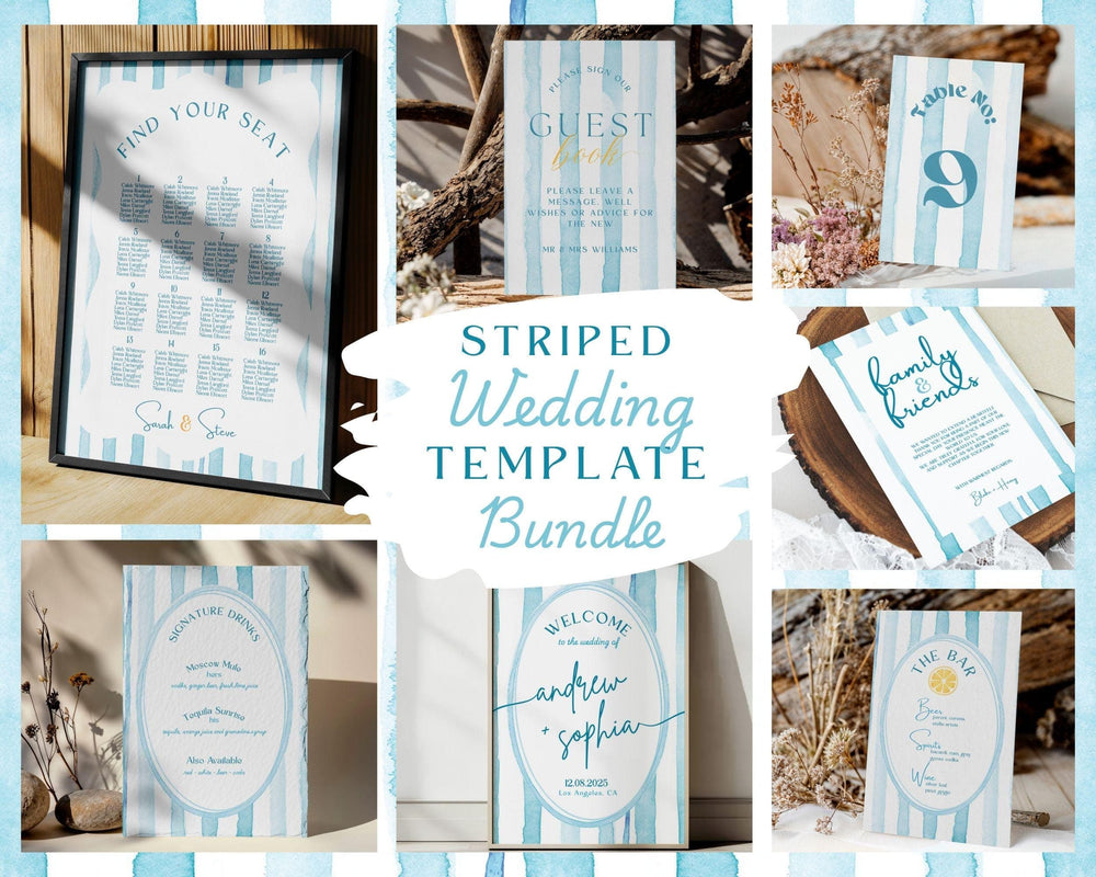 BeyzaLab Blue Striped Wedding Template Bundle