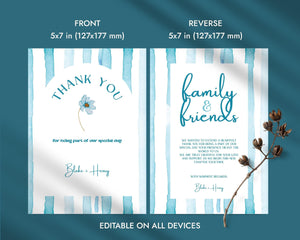 BeyzaLab Blue Striped Wedding Thank You Cards